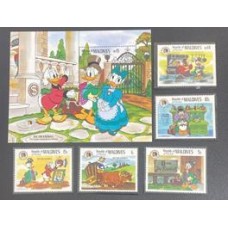 Disney - Maldivas - Y 1040/44 + Bloco 113 Disney - Maldivas - Y 1040/44 + Bloco 113