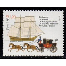 C-2167 - 200 Anos do Alvará de Reorganização do Correio Marítimo Portugal-Brasil (Emissão Conjunta com Portugal) - 1998